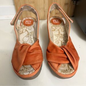 Fly London Orange Wedge Shoes with Unique Design